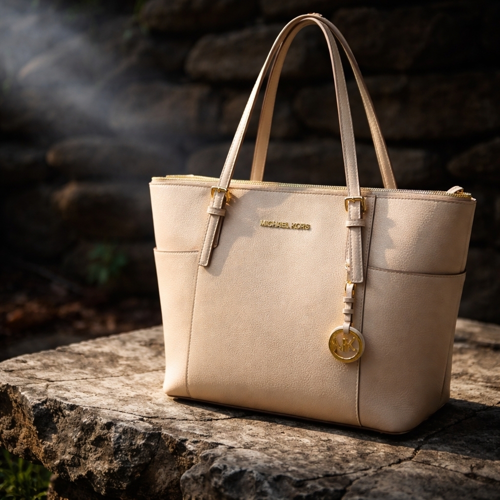 Michael Kors Beige Tote with Gold Accents - Picture 4 of 4